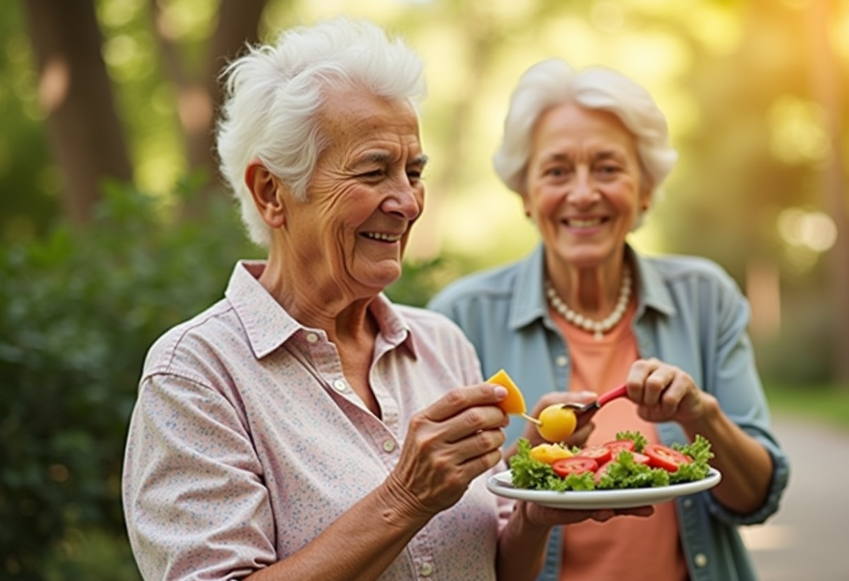 Старше подружжя насолоджується сезонними продуктами